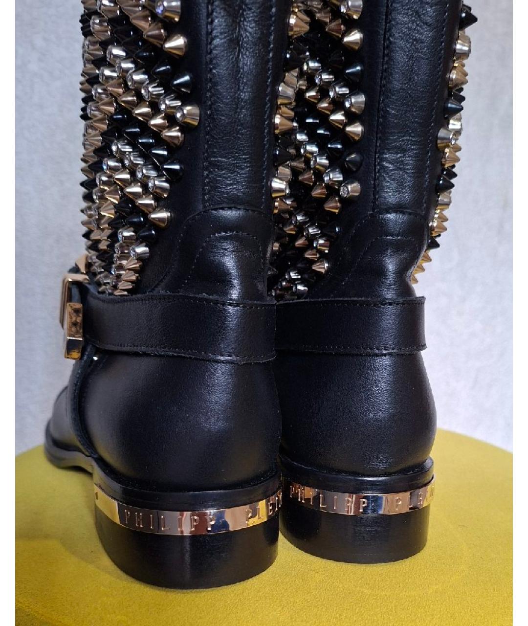 PHILIPP PLEIN Черные кожаные сапоги, фото 4