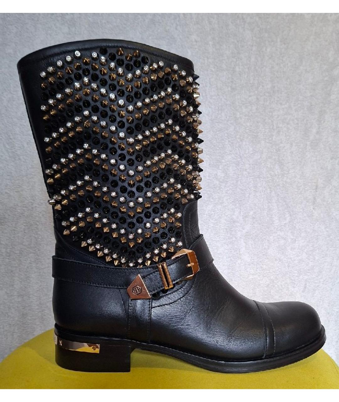 PHILIPP PLEIN Черные кожаные сапоги, фото 10
