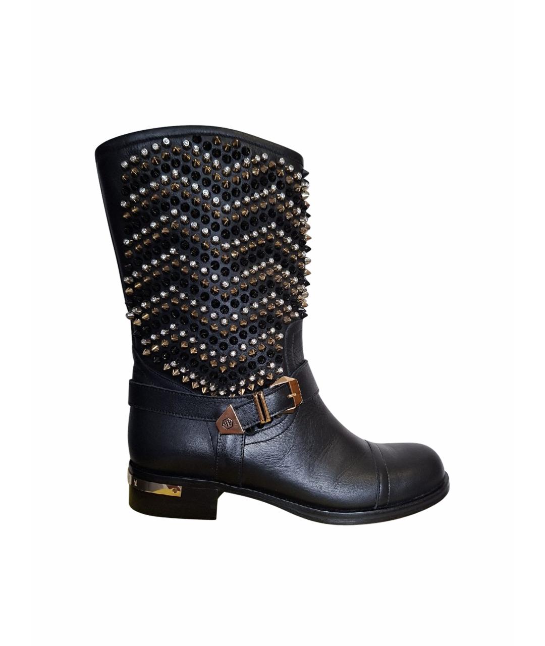 PHILIPP PLEIN Черные кожаные сапоги, фото 1