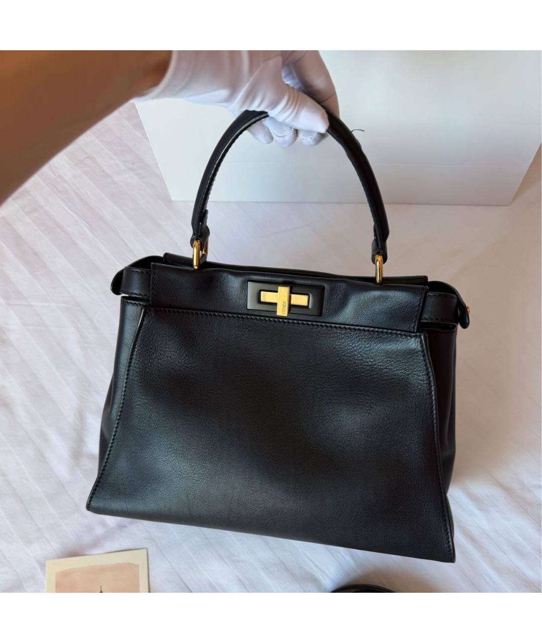 FENDI Черная кожаная сумка тоут, фото 2