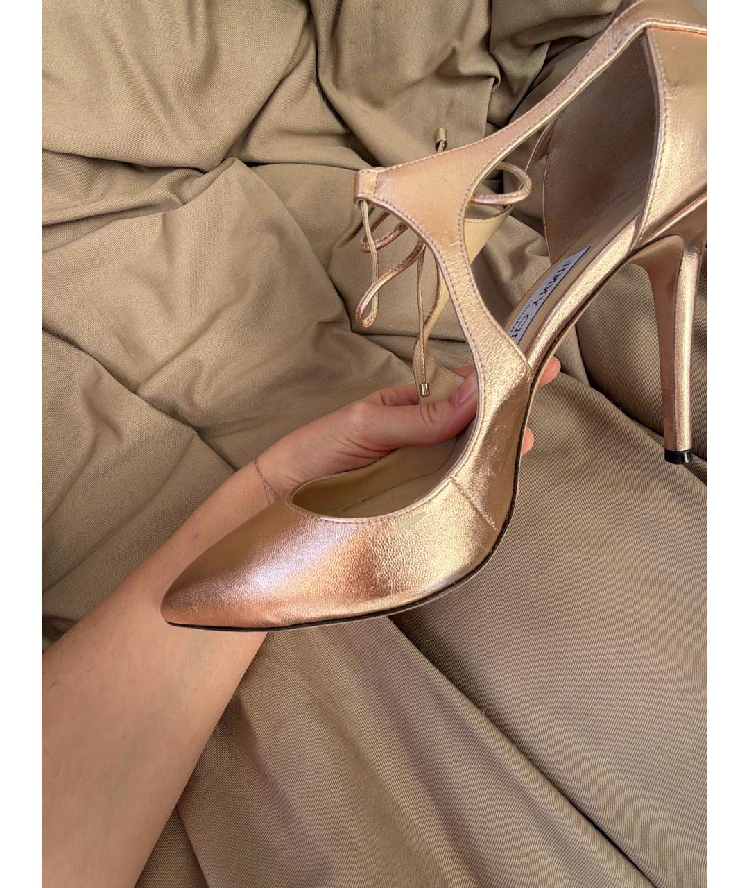 JIMMY CHOO Золотые кожаные босоножки, фото 6