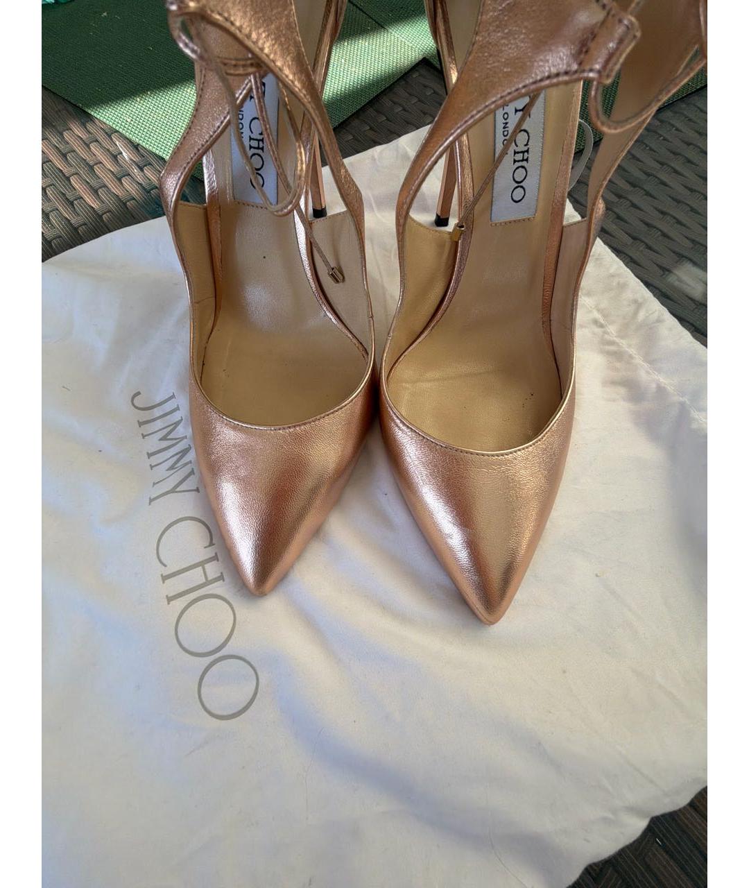 JIMMY CHOO Золотые кожаные босоножки, фото 8