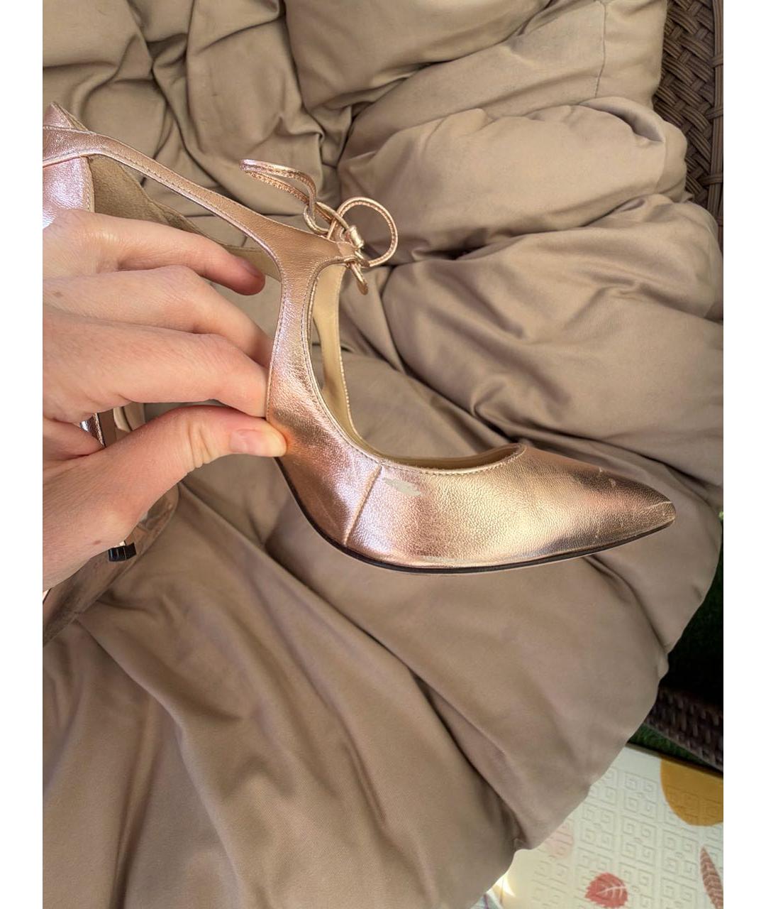 JIMMY CHOO Золотые кожаные босоножки, фото 7