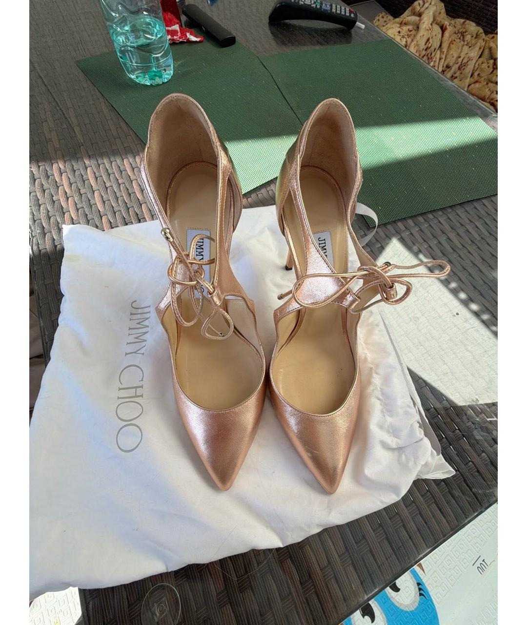 JIMMY CHOO Золотые кожаные босоножки, фото 2