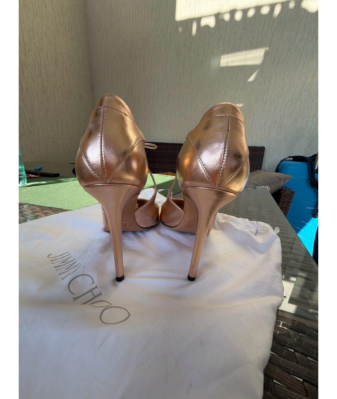 JIMMY CHOO Золотые кожаные босоножки, фото 4