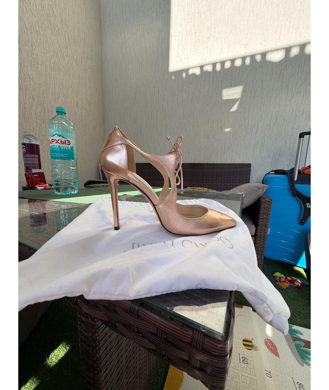 JIMMY CHOO Золотые кожаные босоножки, фото 9