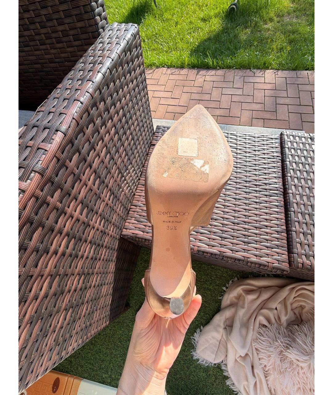 JIMMY CHOO Золотые кожаные босоножки, фото 5