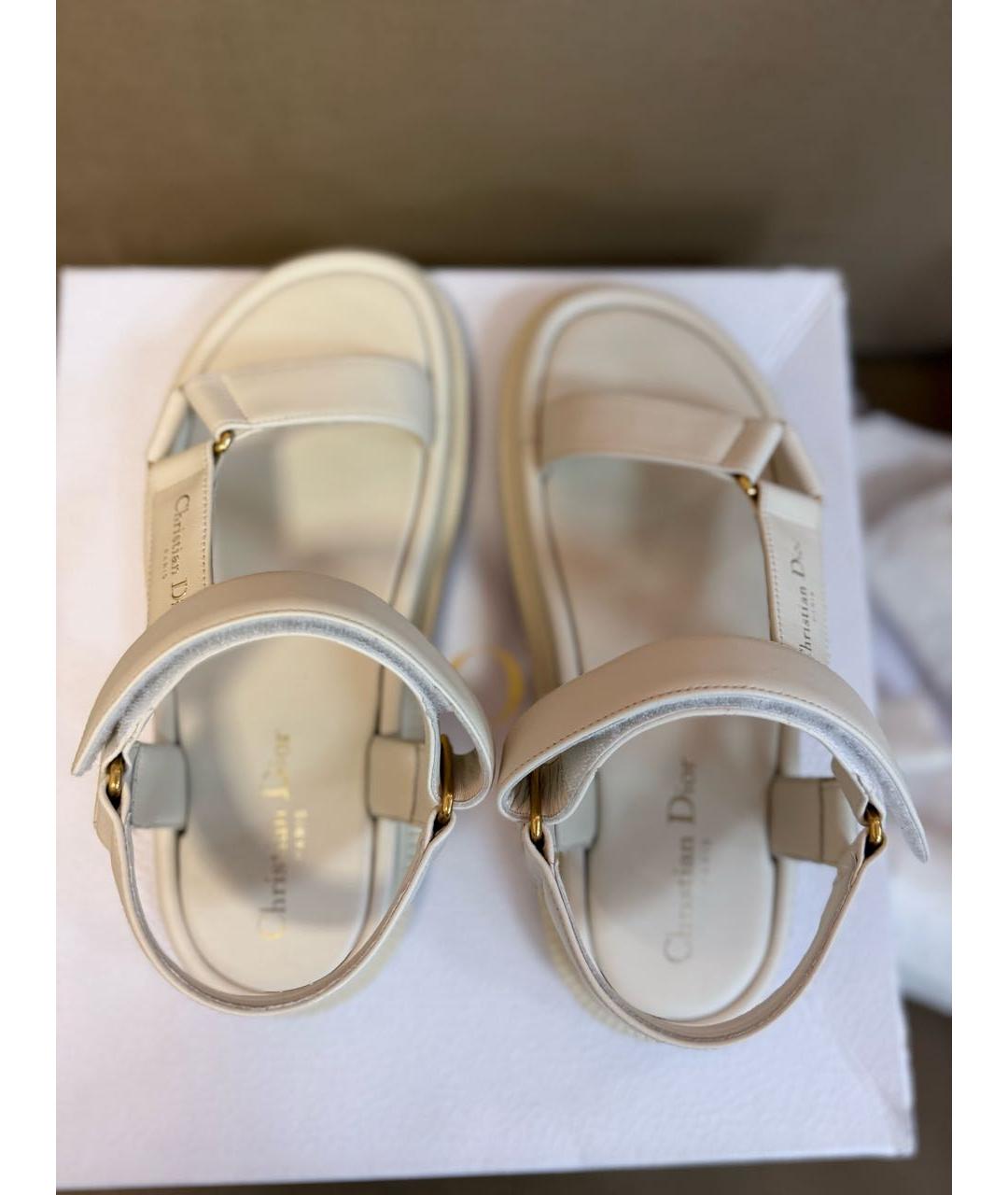 CHRISTIAN DIOR Белые кожаные сандалии, фото 3
