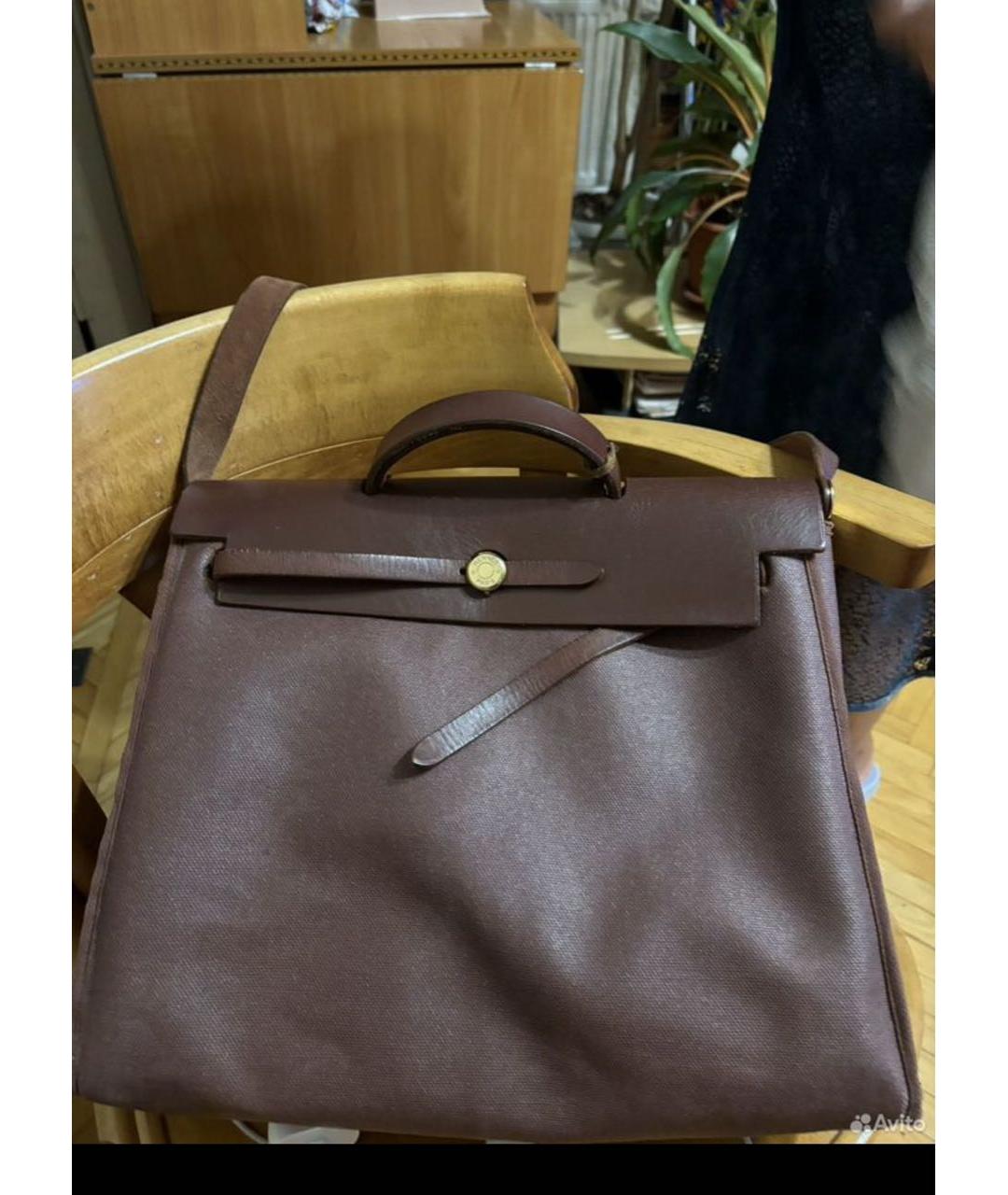 HERMES Коричневая тканевая сумка через плечо, фото 2