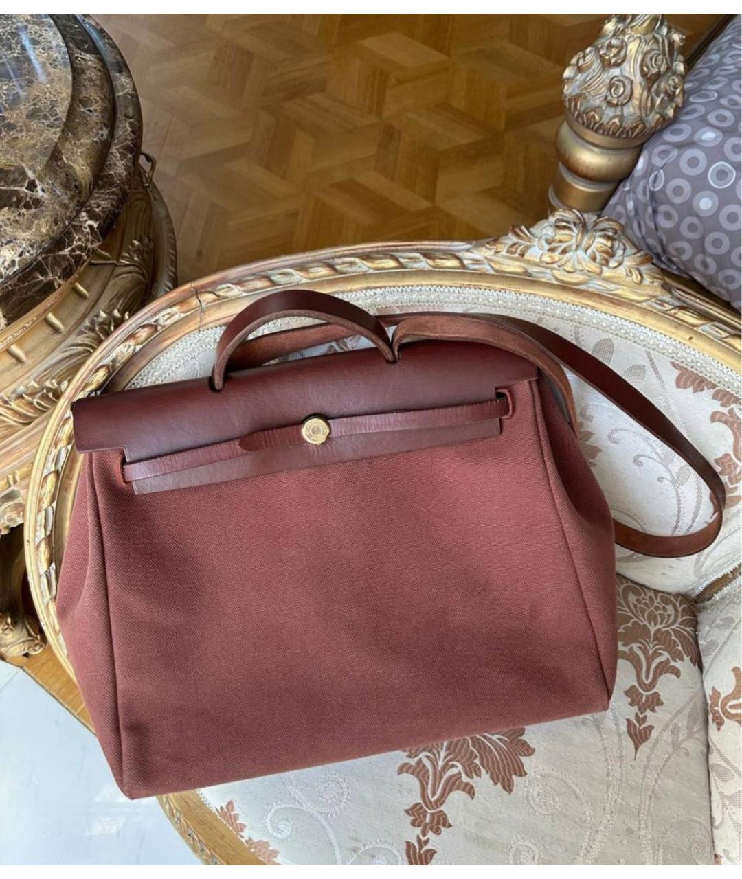 HERMES Коричневая тканевая сумка через плечо, фото 4