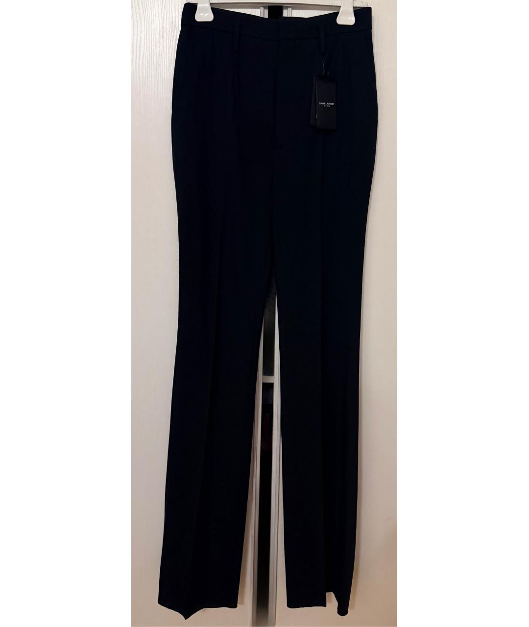 SAINT LAURENT Черные шерстяные прямые брюки, фото 2
