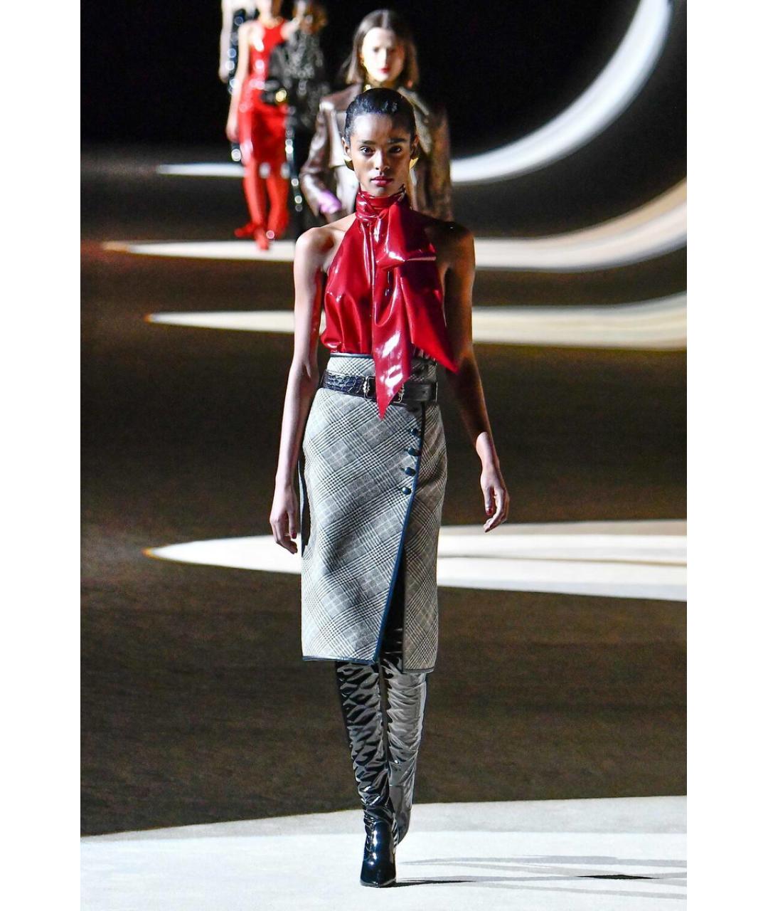 SAINT LAURENT Мульти шерстяная юбка миди, фото 2