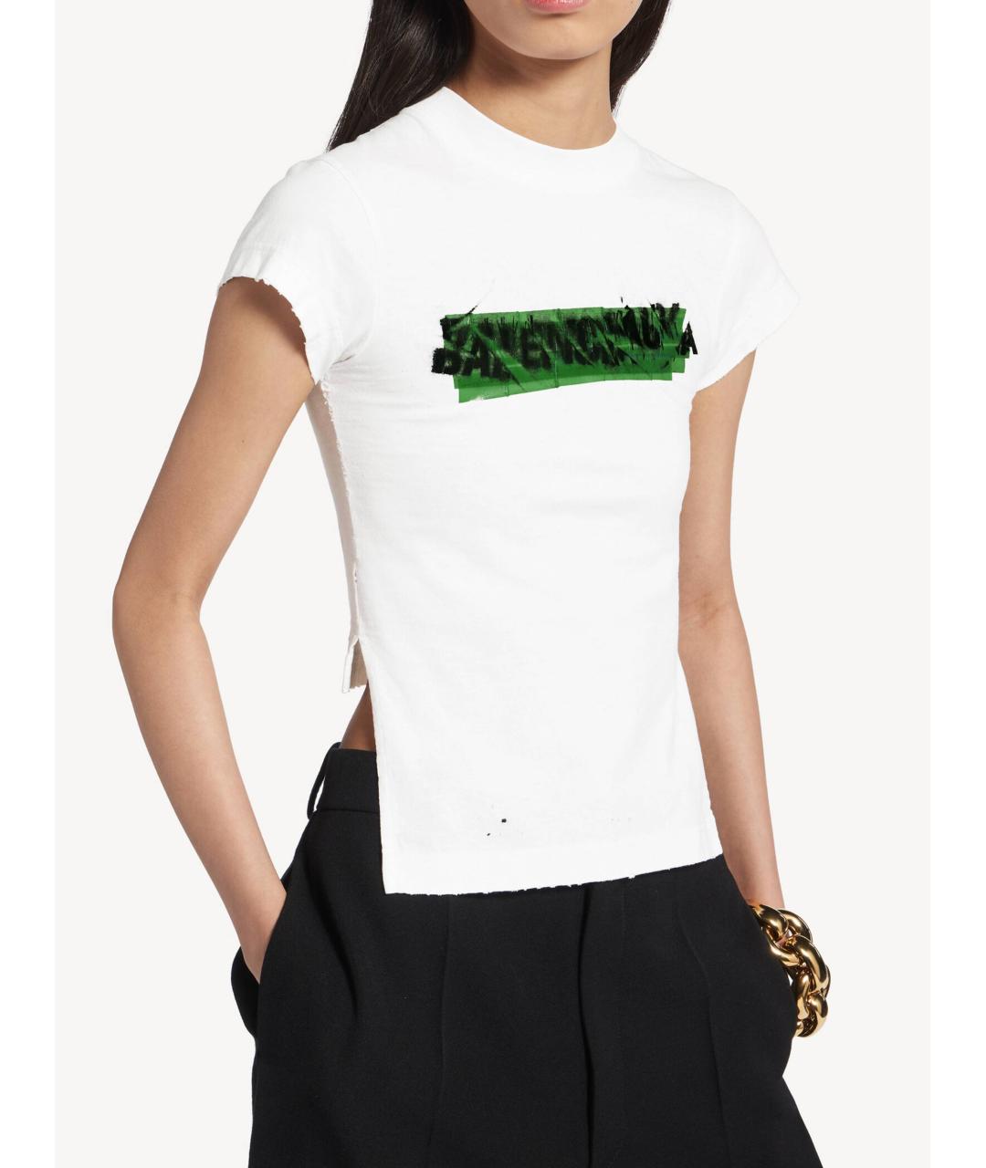 BALENCIAGA Белая хлопковая футболка, фото 2