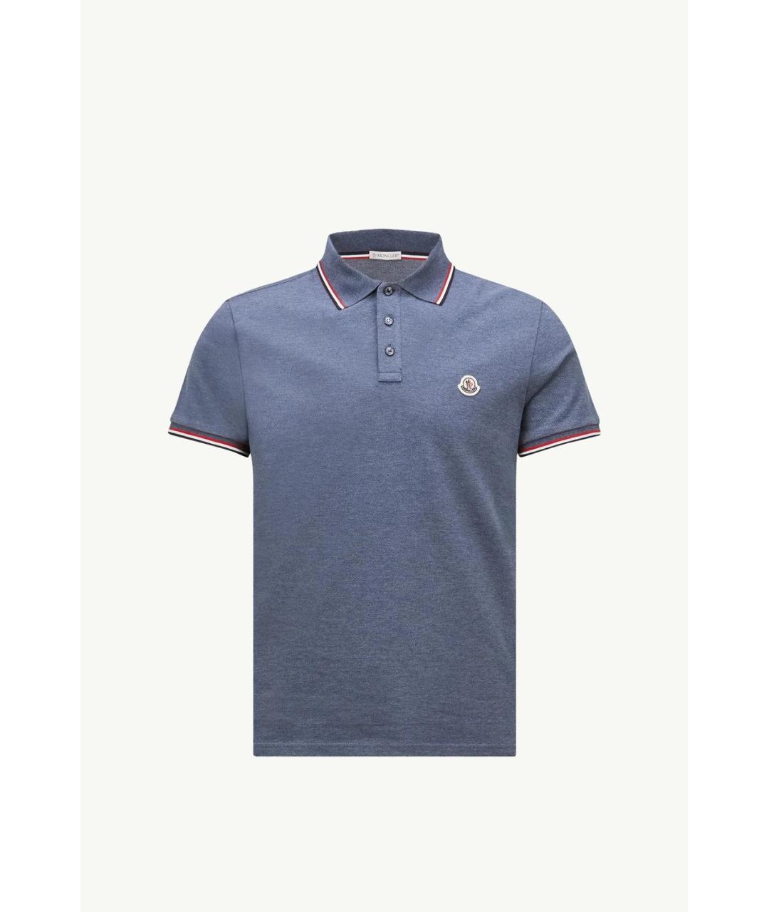 MONCLER Синее хлопковое поло с коротким рукавом, фото 4