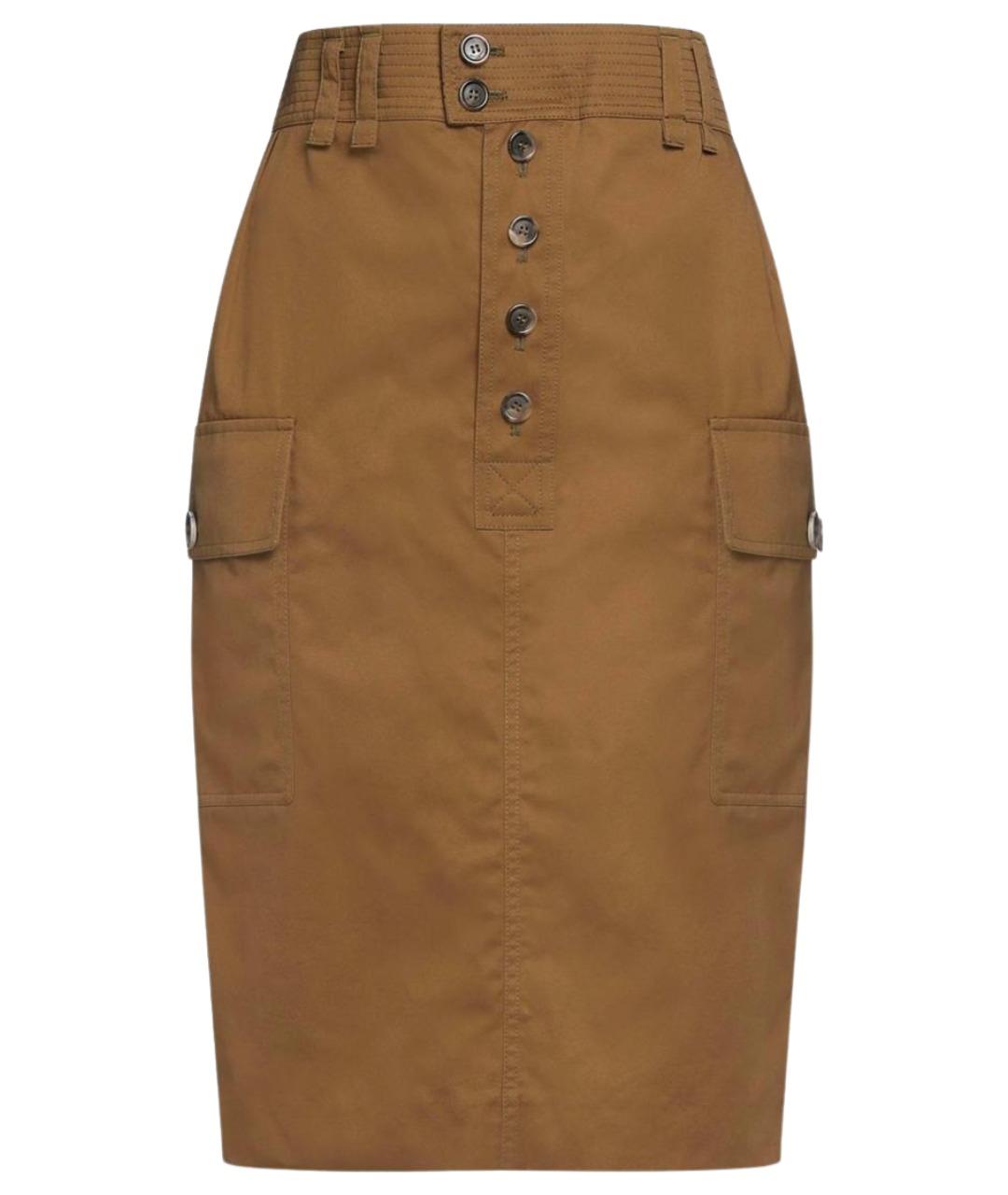 SAINT LAURENT Хаки хлопковая юбка миди, фото 1