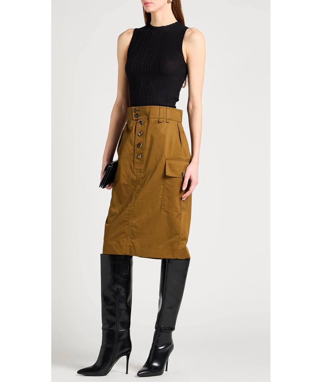SAINT LAURENT Хаки хлопковая юбка миди, фото 8