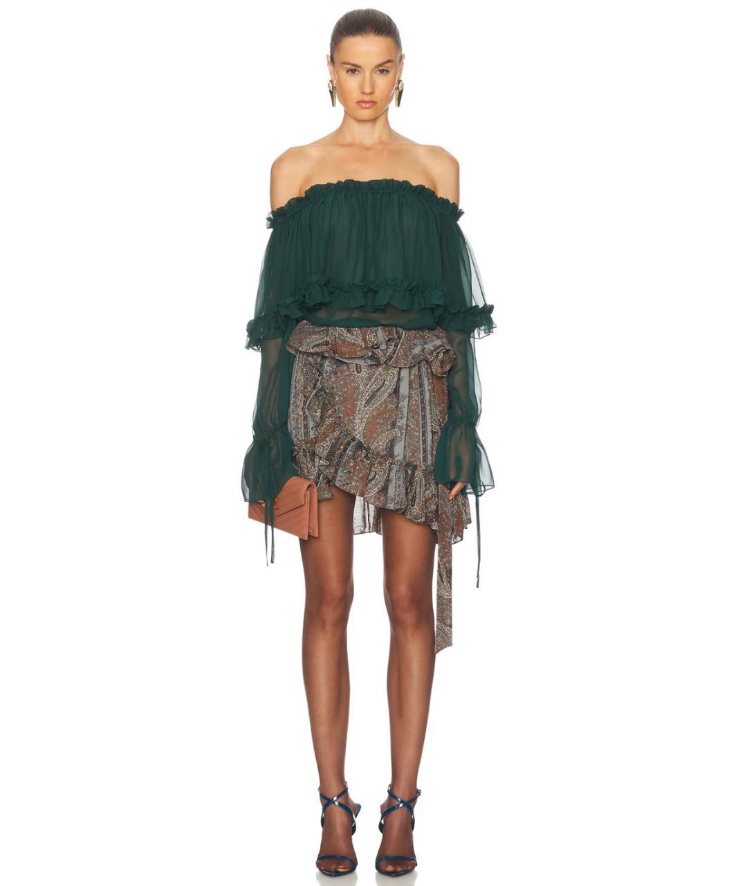 SAINT LAURENT Серая шелковая юбка мини, фото 4