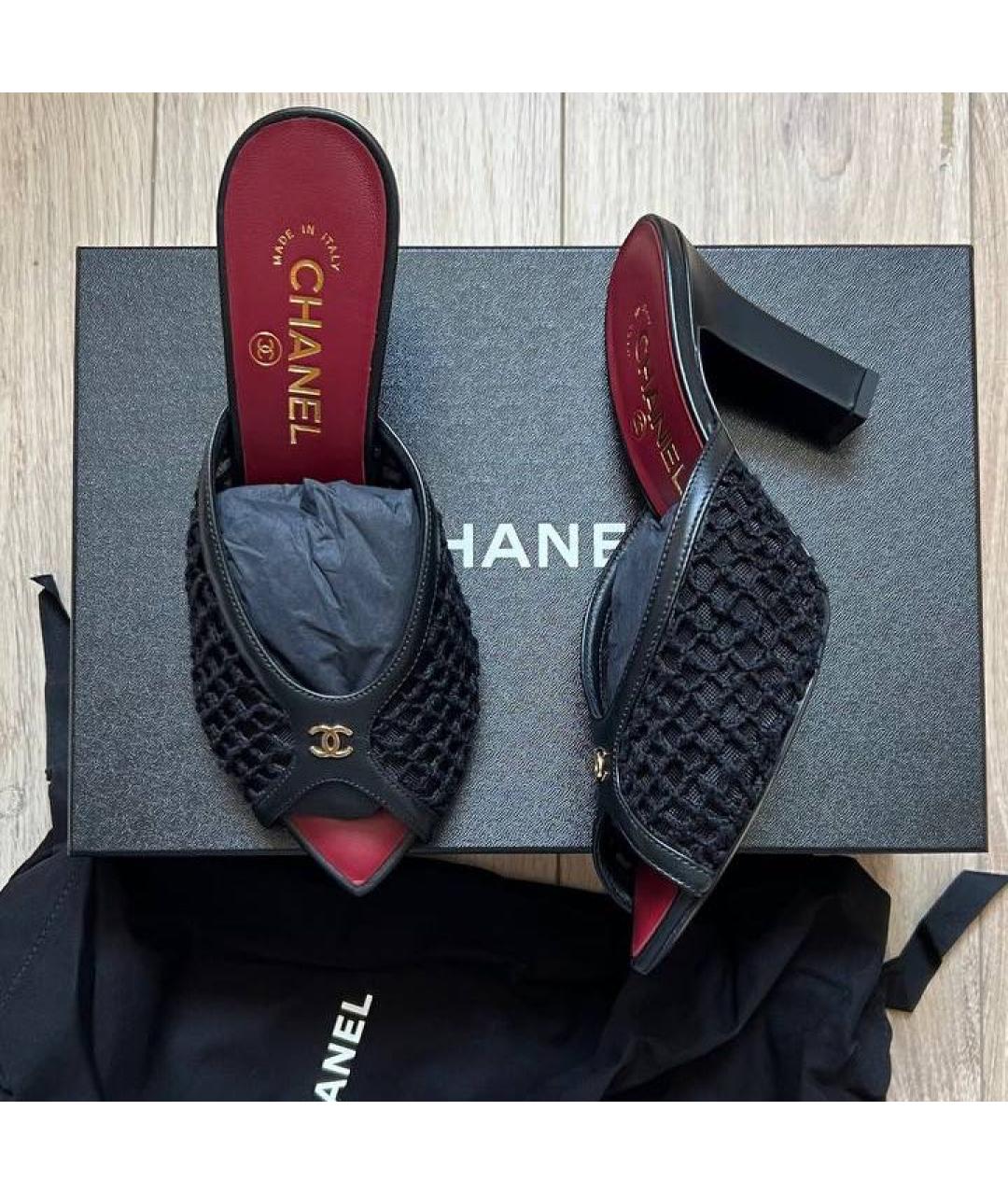 CHANEL Черные кожаные мюли, фото 3
