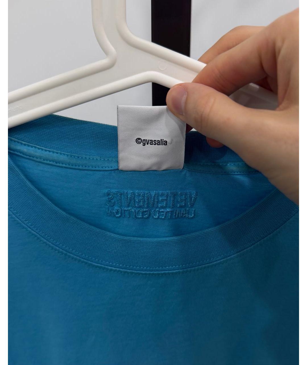 VETEMENTS Бирюзовая хлопковая футболка, фото 6