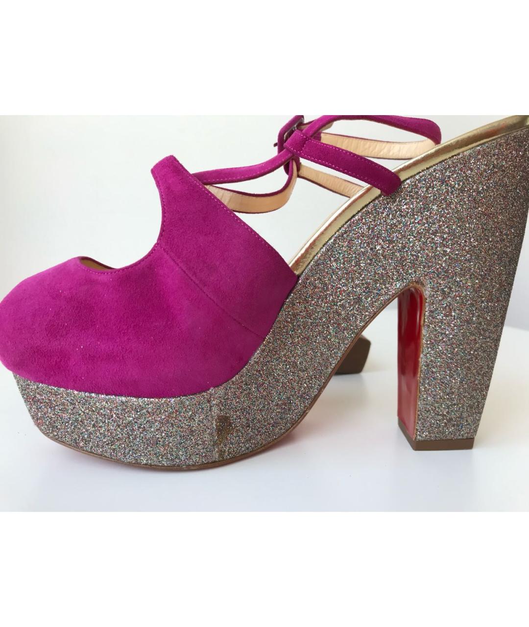 CHRISTIAN LOUBOUTIN Фуксия замшевые босоножки, фото 6