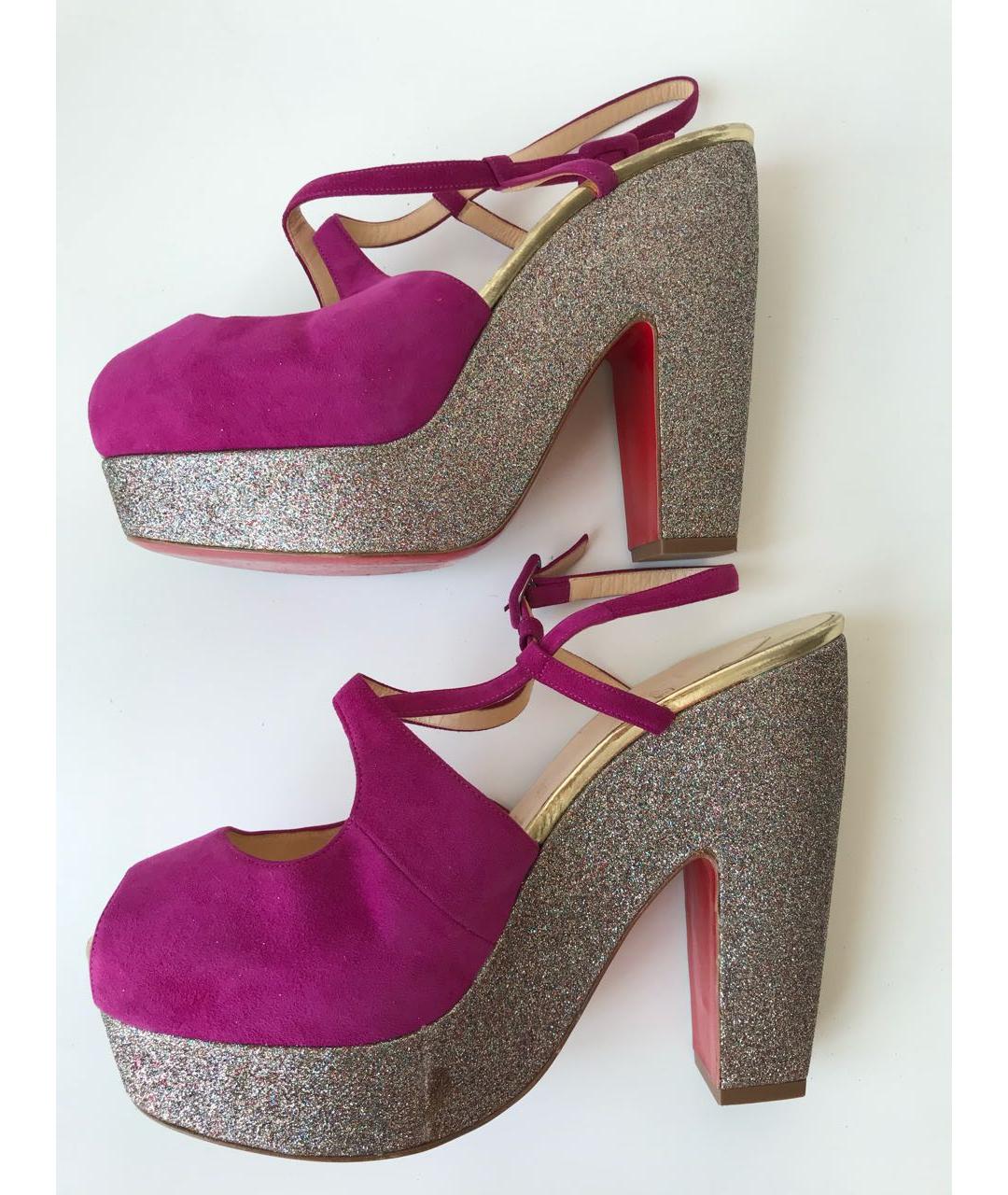 CHRISTIAN LOUBOUTIN Фуксия замшевые босоножки, фото 5