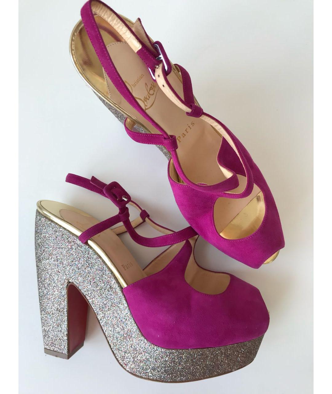 CHRISTIAN LOUBOUTIN Фуксия замшевые босоножки, фото 9