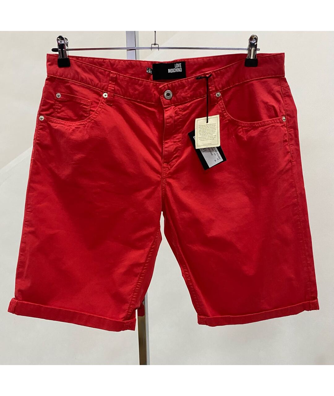 LOVE MOSCHINO Красные хлопко-эластановые шорты, фото 8