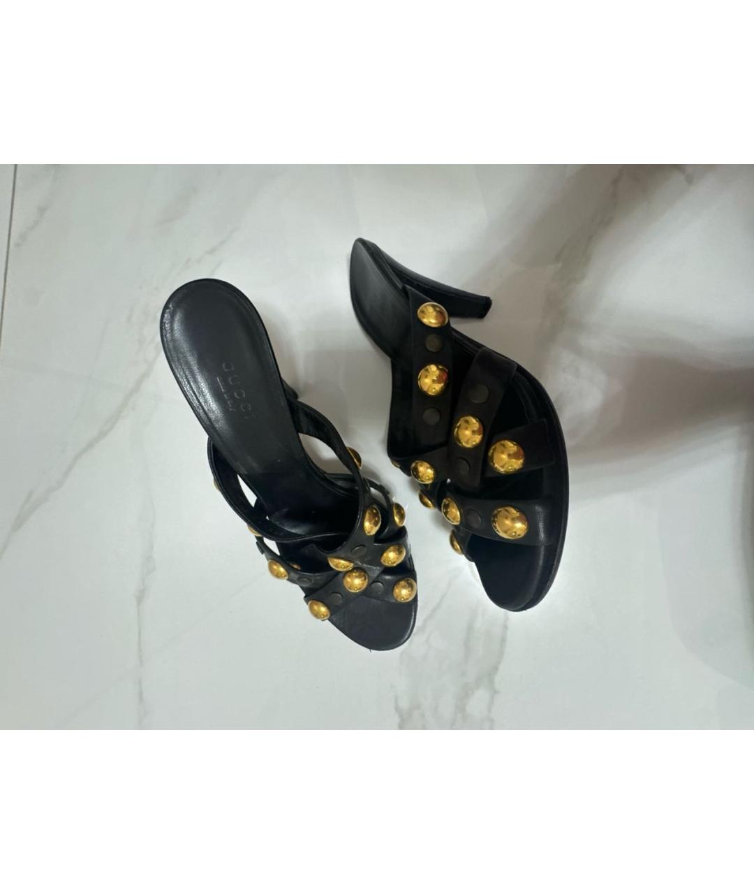 GUCCI Черные кожаные сабо, фото 5