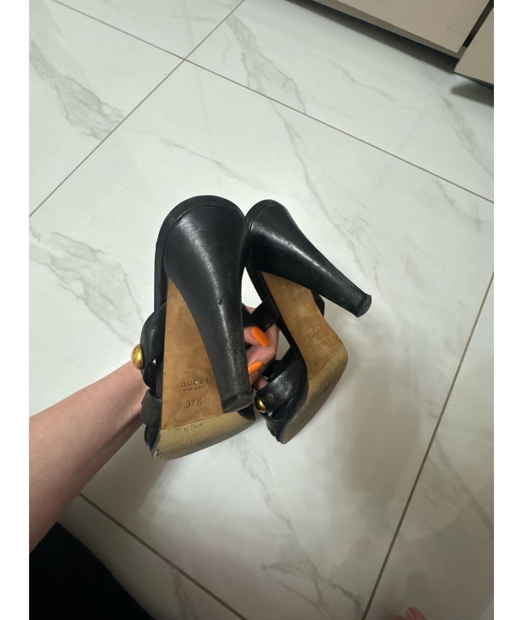 GUCCI Черные кожаные сабо, фото 4