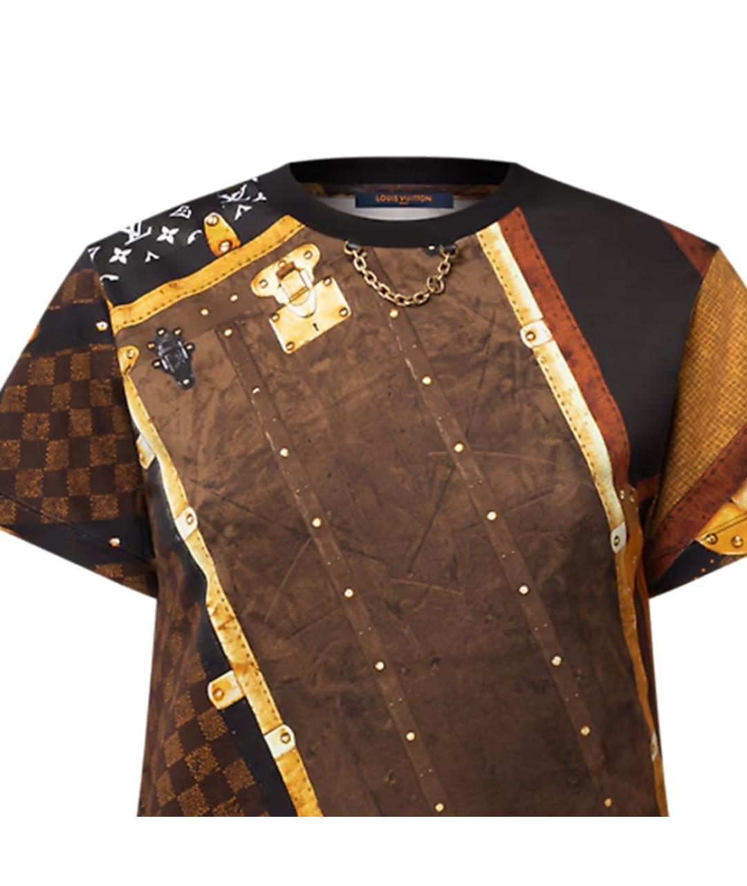 LOUIS VUITTON Коричневая хлопковая футболка, фото 2