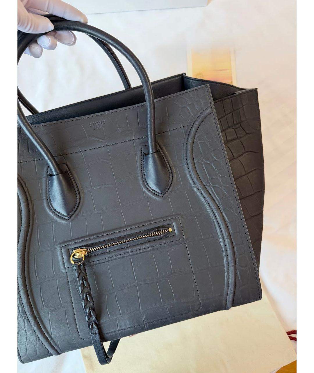 CELINE Черная кожаная сумка тоут, фото 8