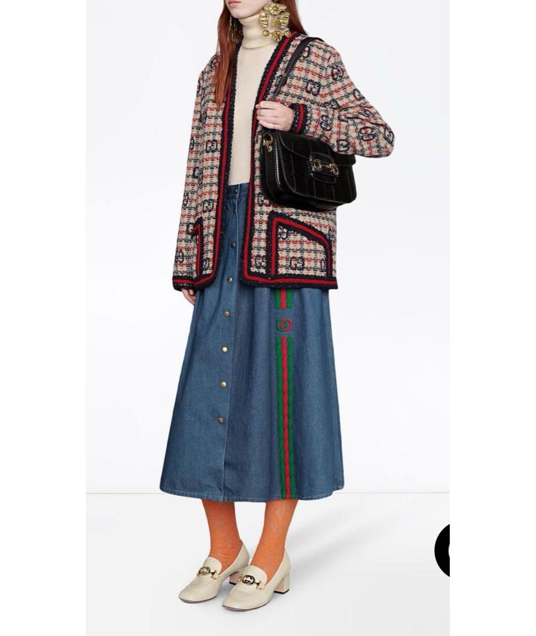 GUCCI Синяя хлопковая юбка миди, фото 2