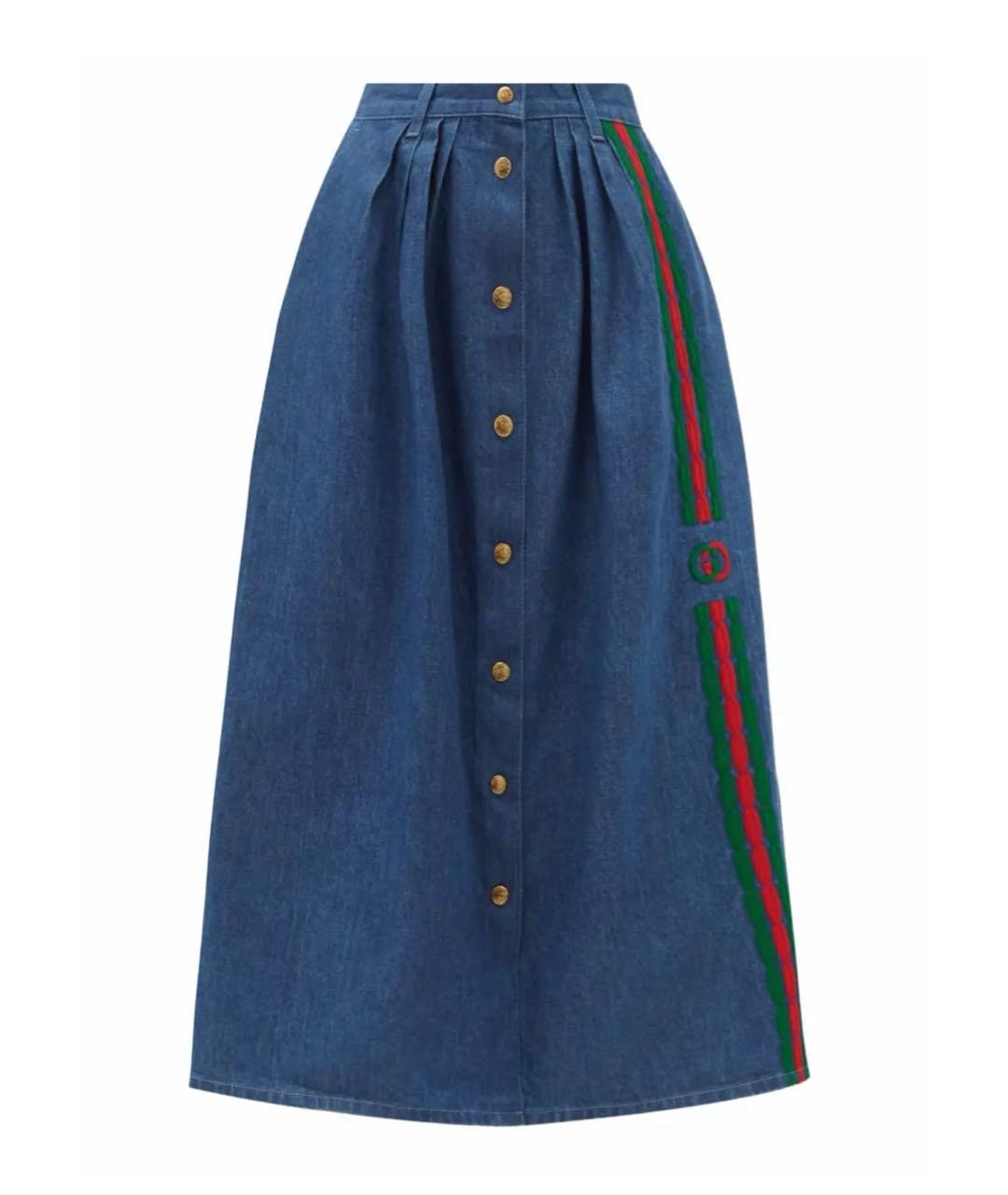 GUCCI Синяя хлопковая юбка миди, фото 9