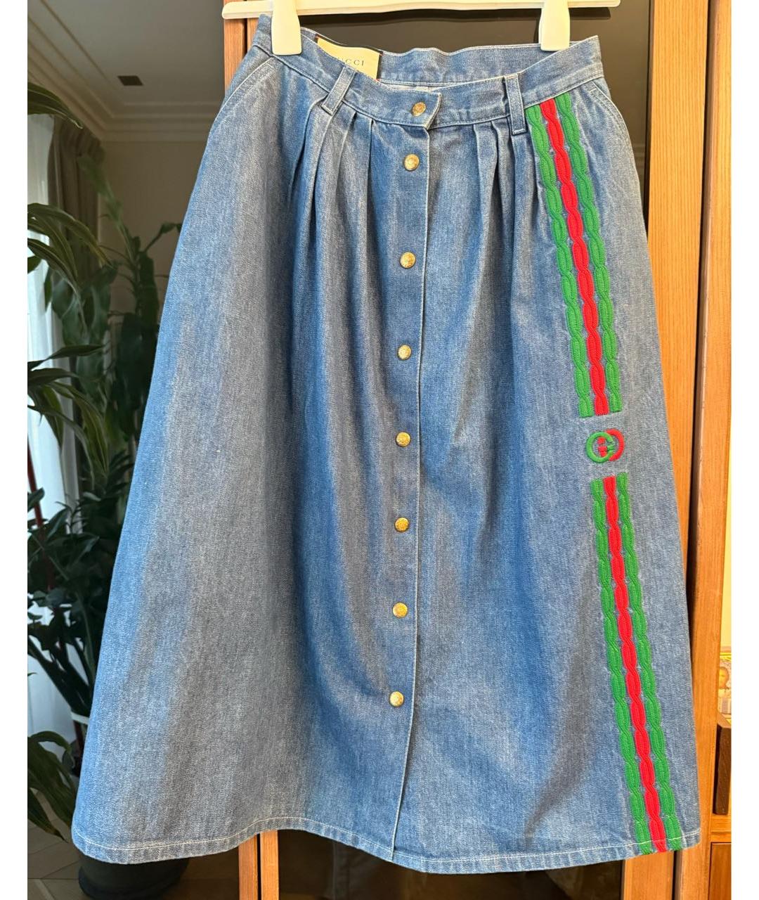 GUCCI Синяя хлопковая юбка миди, фото 3