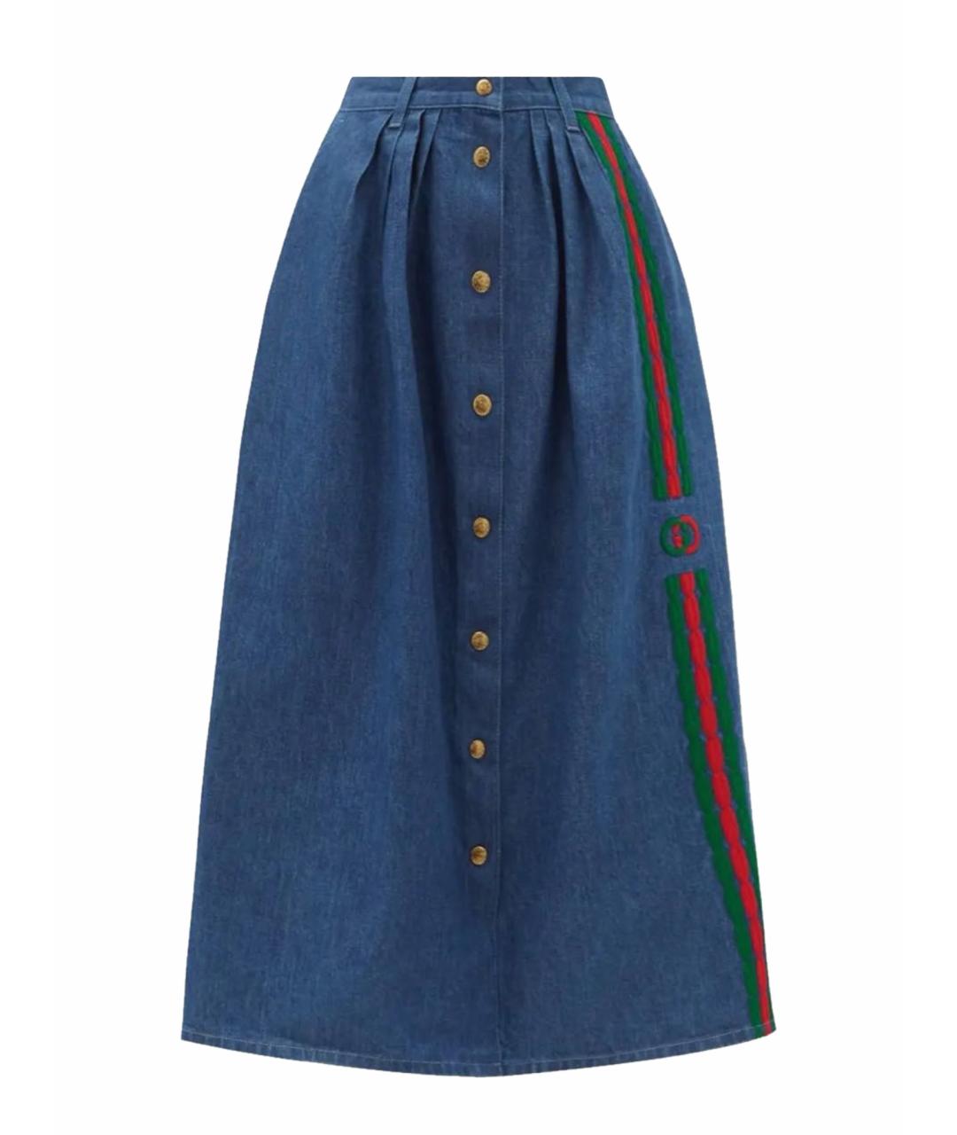 GUCCI Синяя хлопковая юбка миди, фото 1