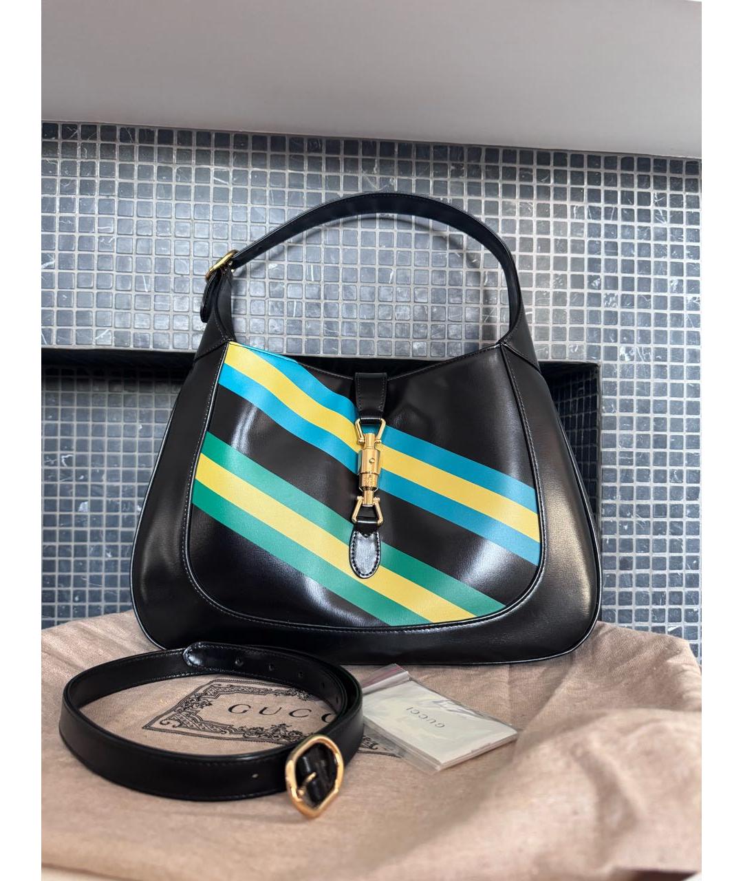 GUCCI Черная кожаная сумка с короткими ручками, фото 2