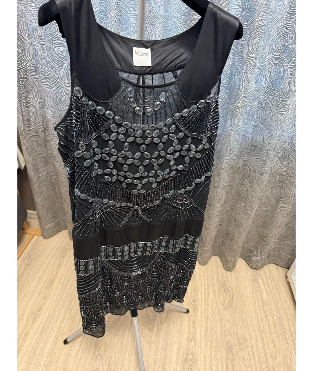 RED VALENTINO Темно-синее шифоновое коктейльное платье, фото 5