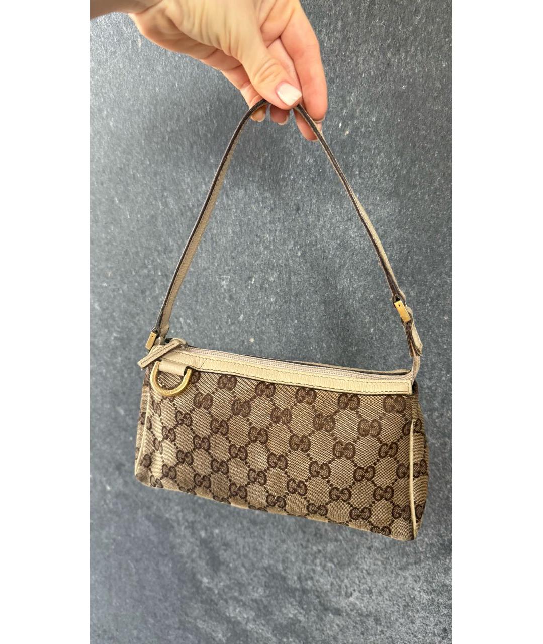 GUCCI Бежевая кожаная сумка с короткими ручками, фото 2