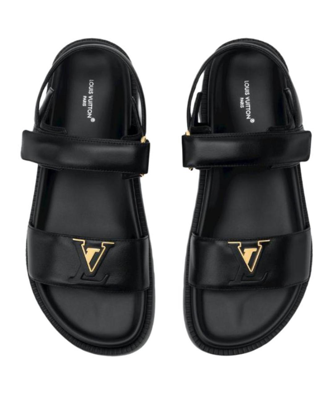 LOUIS VUITTON Черные кожаные сандалии, фото 4