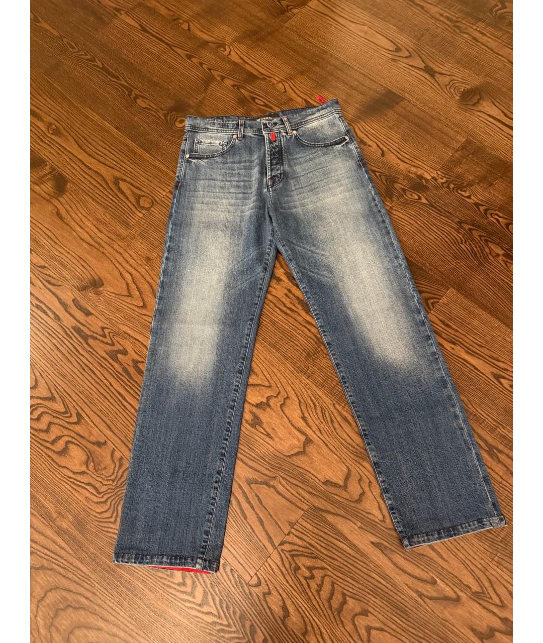 KITON Синие хлопко-эластановые прямые джинсы, фото 8