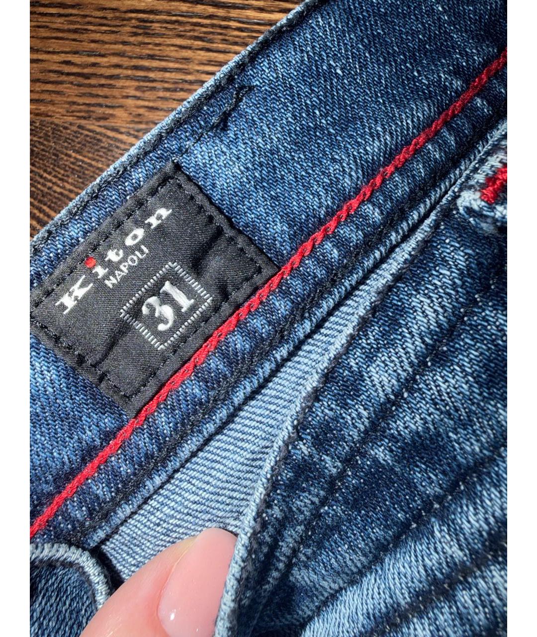 KITON Синие хлопко-эластановые прямые джинсы, фото 3