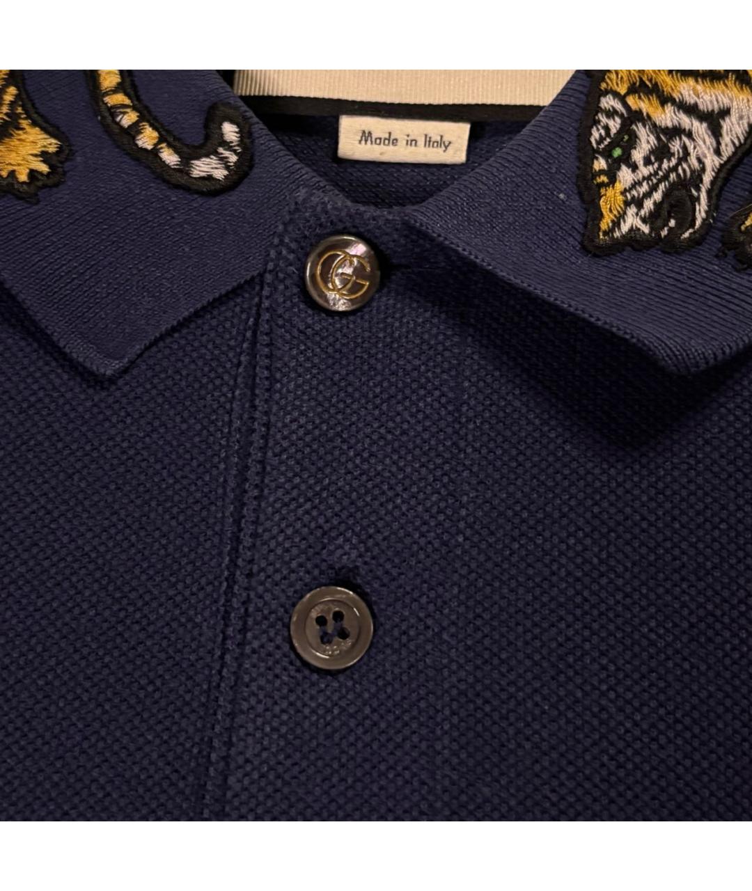GUCCI Темно-синее хлопковое поло с коротким рукавом, фото 3