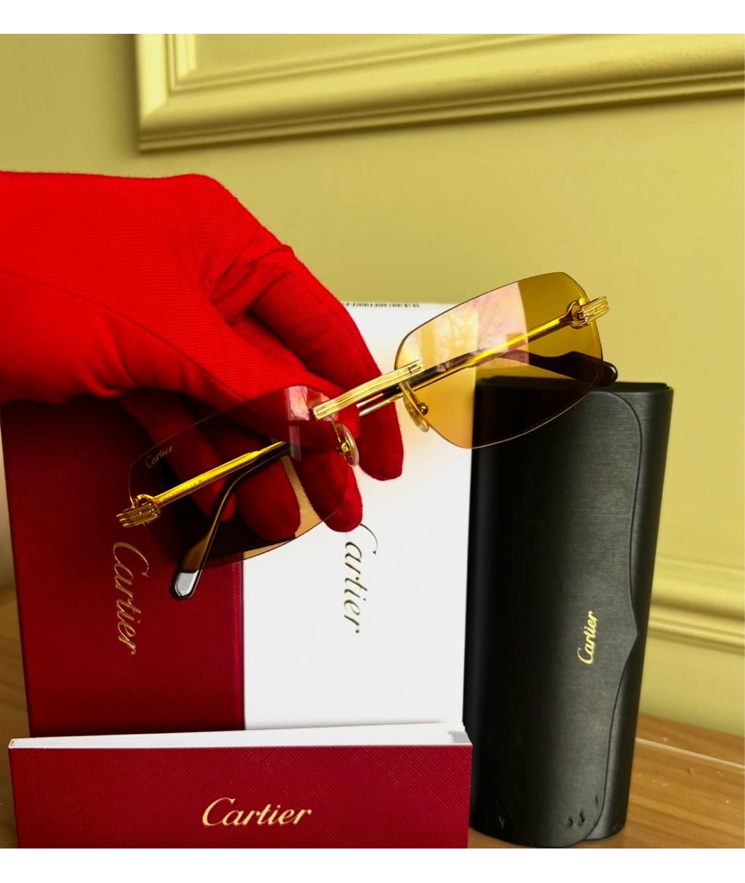 CARTIER Коричневые металлические солнцезащитные очки, фото 2
