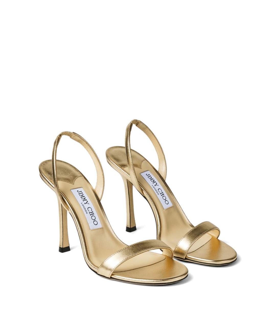 JIMMY CHOO Золотые кожаные босоножки, фото 4