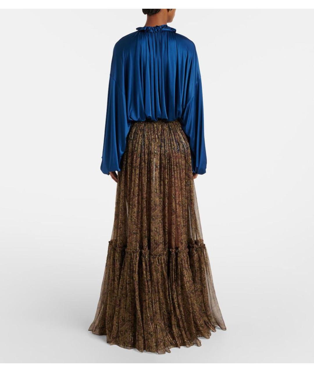 SAINT LAURENT Хаки шелковая юбка макси, фото 9