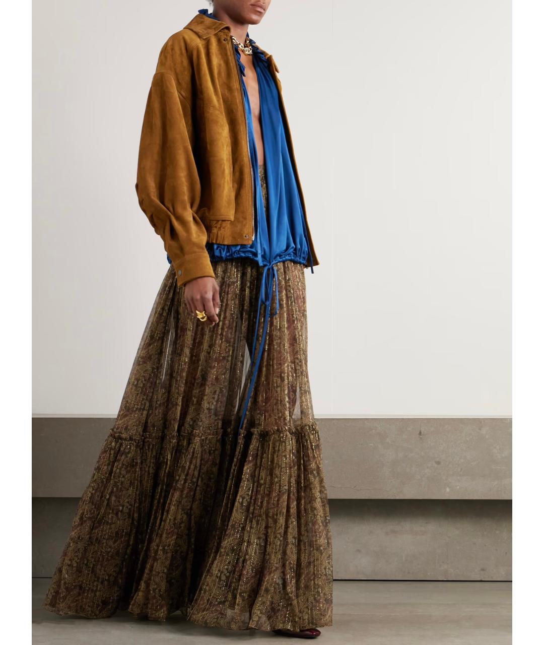SAINT LAURENT Хаки шелковая юбка макси, фото 7