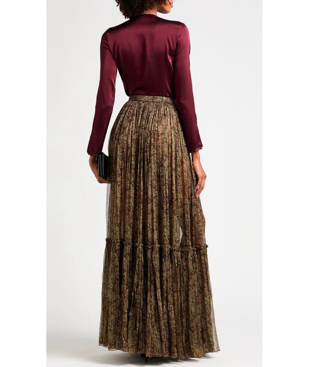 SAINT LAURENT Хаки шелковая юбка макси, фото 3