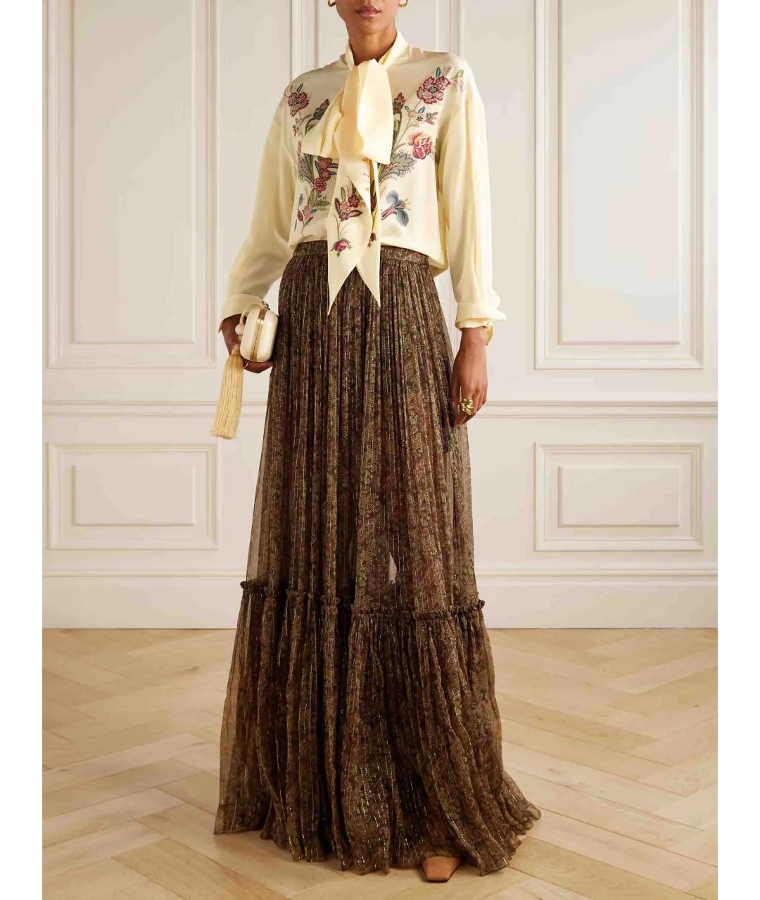 SAINT LAURENT Хаки шелковая юбка макси, фото 6