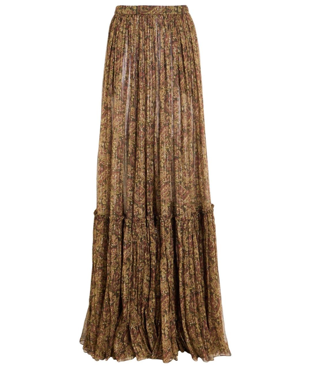 SAINT LAURENT Хаки шелковая юбка макси, фото 10