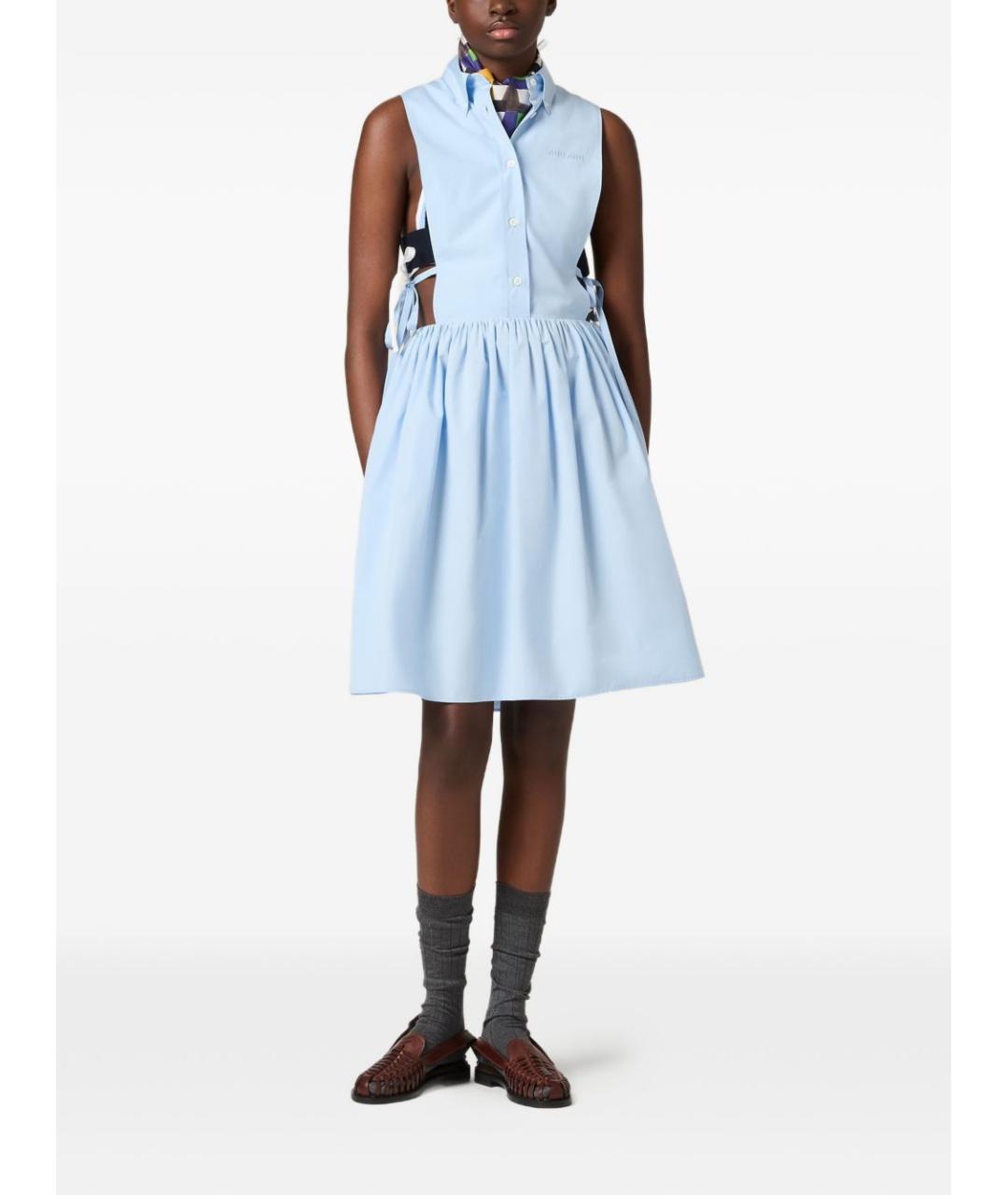 MIU MIU Голубое хлопковое повседневное платье, фото 5